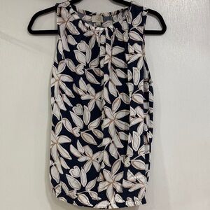 LOFT Floral Sleeveless Top in Navy and Cream